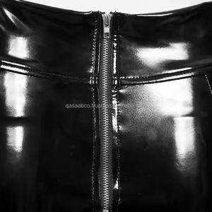 Taille haute Bodycon Lace-Up Clubwear-Jupe courte en cuir verni brillant avec côté-évider-Jupes en cuir sexy - Product Image 6