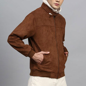 Chaqueta de Gamuza Marrón Retro para Hombre, Chaqueta Corta Estilo Bomber Vintage, Tejido de Cuero Crochet, Ropa de Invierno para Hombre - Product Image 3