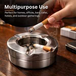 Cenicero de Cigarros y Cigarrillos de Acero Inoxidable 100%, Redondo, Clásico, de Primera Calidad, Sin Humo, para Interiores y Exteriores, con Tapa, en Oferta - Product Image 5