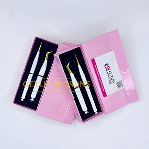 Pince à épiler courbée en acier inoxydable Getup Brosons Impex pour extensions de cils, pointe lisse or blanc - Product Image 4