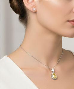 Collier pendentif en or 18 carats avec halo de diamants jaunes taille poire, bijoux de fiançailles de luxe pour femmes, diamants de laboratoire - Product Image 2