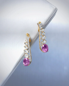 Boucles d'oreilles Flamme Rose avec incrustation de rubis et de diamants taille poire pour femme, idéales pour mariage, soirée et occasions spéciales - Product Image 2