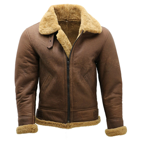<b>Men</b>’s Ginger Brown Sheepskin Aviator <b>Jacket</b> Real Leather Vintage <b>Flying</b> <b>Jacket</b> - Product Image 6