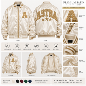 Astra <b>Men's</b> Beaded Varsity <b>Jacket</b> Gold Lettering Satin Back <b>Sequined</b> Preppy Style Regular Fit Autumn Zipper Closure - Product Image 6