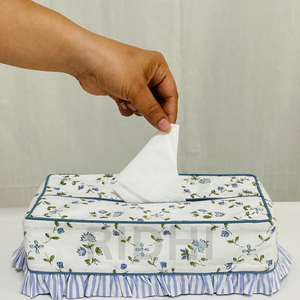 Funda para Caja de Pañuelos de Algodón con Estampado Floral Azul Bebé, con Volantes, Reutilizable, Decorativa, para Mesas de Hogar y Hotel - Product Image 6