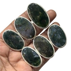High Quality Natural Moss Agate Gemstones Sterling Silver & Gold Plated Unisex Rings Wholesale Waterproof Certified Jewelry - Product Image 2