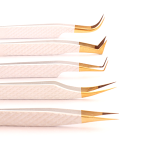 Pince à épiler professionnelle en acier inoxydable pour extensions de cils, avec grip diamanté, pointe blanche, manche doré, outil de greffage fait main - Product Image 1