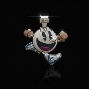 Colgante Personalizado con Personaje de Pac-Man, Diseñado a Mano en Oro Bicolor 925 con Micro Pavé de Diamantes y Diamante Negro - Product Image 1