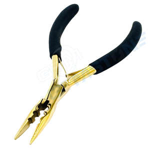 Professional 6.5 Inch Gold <b>Long</b> <b>Nose</b> 3 Hole Flat Mouth Hair Extension Crimping Pliers for Micro Rings & Nano Beads - Product Image 4