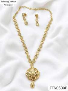 Women's Imitation Brass 18K <b>Gold</b> Plated Turkish Long Haram Necklace <b>Set</b> Bridal Wedding Engagement Anniversary Party Trendy - Product Image 2