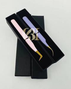 90 Degree Boot/Curve/ <b>Pink</b>/purple Gold Tip Powder Coating Silver Fiber Tip Stainless Steel Eyelash Tweezers Beauty Instruments - Product Image 4