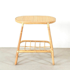 Mesa de centro ovalada de ratán, versátil para decoración y almacenamiento, mesas auxiliares artesanales para sofá y cama - Product Image 2