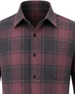 Manufacturer Burgundy Black Plaid <b>Men</b> Casual Formal Check <b>Shirt</b> Long Sleeve Button Down Cotton Flannel Office Wear Custom <b>Shirt</b> - Product Image 3