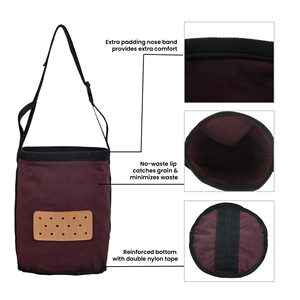 Maroon <b>Canvas</b> Horse Feed Bag Adjustable Strap Rectangular Leather Patch Durable Feeding Bag Bulk Wholesale OEM Supplier - Product Image 3