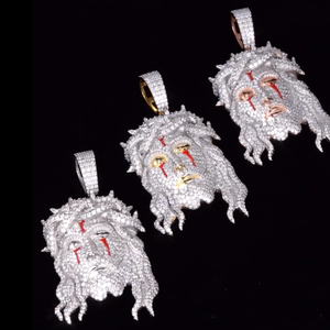 AMBER JEWELS Pendentif unisexe en alliage de zinc plaqué or 14K, motif portrait d'amoureux, incrustation micro-parcours de strass en cristal de laboratoire, style hip-hop - Product Image 2