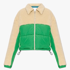 Color Blocked <b>Quilted</b> <b>Jacket</b> Women's Short Style Turn-down Collar Zipper Closure Faux Fur Lining Winter Coat - Product Image 1
