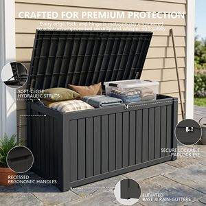 Boîte de rangement extérieure en résine verrouillable de 150 gallons, étanche et résistante aux intempéries, pour coussins de patio et outils de jardin - Product Image 1