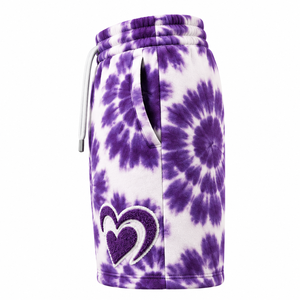 Custom <b>Mens</b> Tie Dye <b>Fleece</b> <b>Shorts</b> With Chenille Embroidery Elastic Waist Drawstring Side Pockets Wholesale Streetwear Production - Product Image 3
