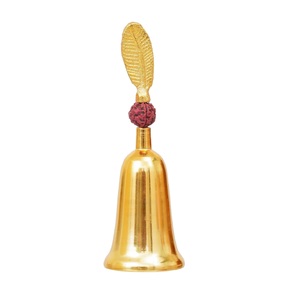 Cloche de prière Rudraksha en laiton avec boîte cadeau en velours marron, Ghanti doré pour la maison, le temple, le mandir, le bureau et le culte religieux - Product Image 1
