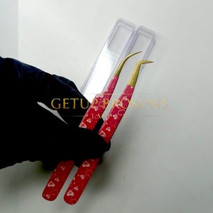 Pince à épiler GETUP BROSONS IMPEX en acier inoxydable à pointe lisse courbée/90 degrés pour extensions de cils, avec poignée diamantée et pointe argentée en forme de cœur - Product Image 4