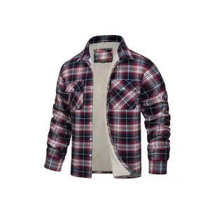 Mens Long Sleeve Stand Collar Plaid <b>Flannel</b> <b>Jacket</b> Soft Warm Comfortable Stylish Button up for Outdoor Office Everyday Wear - Product Image 1