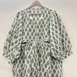 Vestido Midi Informal de Algodón Tejido para Mujer, Mangas Abullonadas, Cintura Imperio, Estilo Babydoll, Vestido de Verano 100% Algodón, Túnica Holgada con Cuello en V - Product Image 3