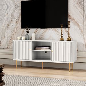 Mueble para TV Moderno de Mediados de Siglo, Color Blanco, 55/60/65 Pulgadas, Centro de Entretenimiento, Consola Multimedia con Almacenamiento para Sala de Estar - Product Image 1