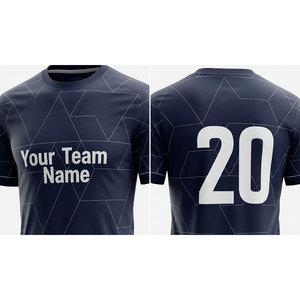 Ensemble de maillots de football personnalisés sublimés pour hommes, imprimé géométrique bleu marine, 100% polyester, respirant, manches courtes, uniformes taille adulte - Product Image 3