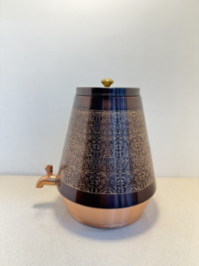 Premium Antique Dark <b>Copper</b> Water Dispenser Tank 8L Etched Floral Damask Ayurvedic Matka Leakproof Metal Water Camper with Tap - Product Image 5