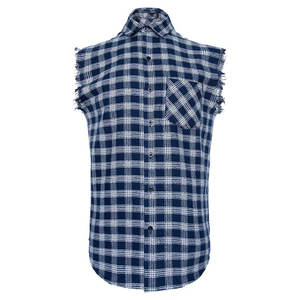 เสื้อเชิ้ตแขนกุดผ้าแฟลนเนลลายสก็อตทรงเข้ารูปติดกระดุม เสื้อคัตอฟทรงกล้ามเนื้อ เสื้อกั๊กคาวบอยสไตล์วินเทจลำลอง เสื้อกล้าม - Product Image 1