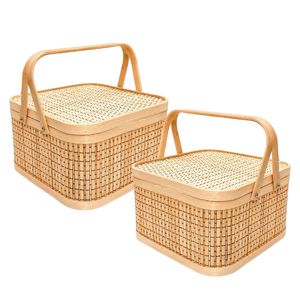 PHU HAO Best Selling Eco-Friendly Bamboo Gift <b>Basket</b> with Lid and Handles for Food and Beverage Packaging Home Decor - Product Image 1
