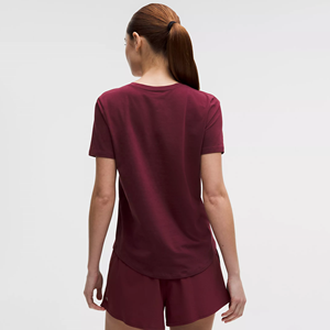 T-shirts pour femmes à col en V, manches courtes, ourlet incurvé, en coton de haute qualité, style ajusté - Product Image 2