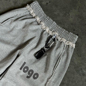 Essential Wide Leg Trousers Track Flare Sweat Pants Men Straight <b>Stacked</b> Baggy Sweatpants Embroidery French Terry Cotton Pants - Product Image 3