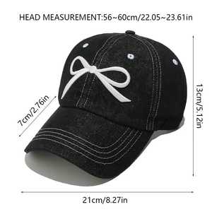 White Cotton Baseball Cap With <b>Navy</b> Bow Embroidery Adjustable For Women Spring Summer Fashion Casual <b>Hat</b> - Product Image 2