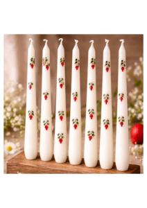 10-inch White Strawberry Design Taper Candles <b>Paraffin</b> & Soy Wax Handmade Smokeless Unscented for Weddings & Christmas - Product Image 1