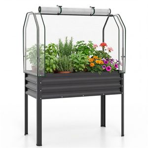 Fioriera rialzata 3-in-1 in metallo nero con copertura a mini serra per giardini e ambienti interni - Product Image 1
