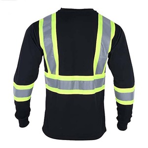 Chemise de sécurité à manches longues haute visibilité, bande réfléchissante, respirante, t-shirt noir, vêtements de travail industriels et de construction avec poche - Product Image 3