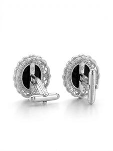Boutons de manchette ovales en onyx noir, monture filigrane argentée, pour chemise formelle, bijoux de luxe pour homme, cadeau de mariage ou d'affaires - Product Image 3