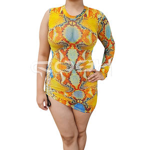 Vestido Mini Sexy Ajustado con Estampado de Piel de Serpiente, Diseño Asimétrico con un Hombro Descubierto, para Fiestas y Clubes - Product Image 1
