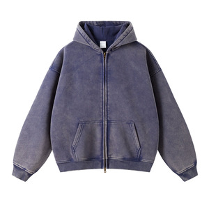 High Quality Men's <b>Oversized</b> Long Sleeve Washed Double Zip <b>Cardigan</b> Heavyweight Hoodie Loose Plus Fleece Gradient Men's Hoodie - Product Image 6