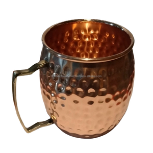 Mug en cuivre martelé de qualité supérieure avec poignée et finition polie, idéal pour la boisson et l'utilisation en cuisine, anti-fuite. - Product Image 1