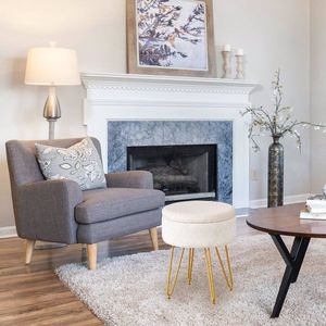 "Round Velvet Ottoman Footstool with Memory Foam <b>Seat</b> & <b>Storage</b> Small Side Table 4 Gold Legs" - Product Image 4