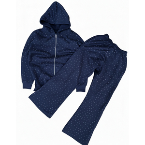 <b>Top</b> Quality Rhinestone Tracksuit Baggy Zip Hoodie Set Custom Design Rhinestones <b>Crystal</b> for Clothes Decoration - Product Image 6