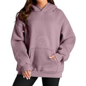 Pull à capuche ample pour femme, style streetwear, couleur mauve, manches longues, design personnalisé, en molleton de coton épais pour l'hiver, vente en gros - Product Image 4
