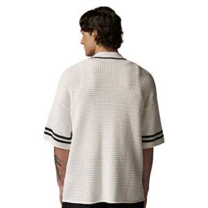 Camisa de Béisbol de Punto para Hombre, Manga Corta, con Botones, Ribete a Rayas, Informal, Verano, Tejido de Punto, Suministro al por Mayor OEM - Product Image 1