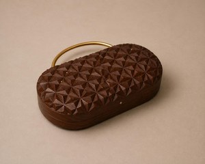 Luxury Wooden Purse Handmade Women's Fashion Clutch With Geometric Embossing And Gold Handle <b>Creative</b> Design Promotional <b>Gift</b> - Product Image 2
