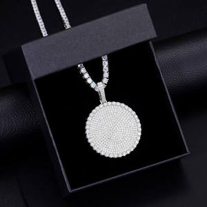 Round Disc Pendant <b>Iced</b> <b>Out</b> Circular Coin Pendant With Tennis <b>Chain</b> Sparkly Statement Unisex Hip Hop Jewelry Gift - Product Image 3