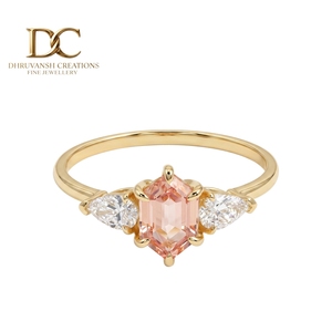 Anillo de Boda Elegante de Diseño con Diamante Cultivado en Laboratorio y Zafiro Padparadscha Cultivado en Laboratorio, Certificado por IGI, Oro Sólido de 14 Quilates, Joyería de Lujo para Mujer - Product Image 1