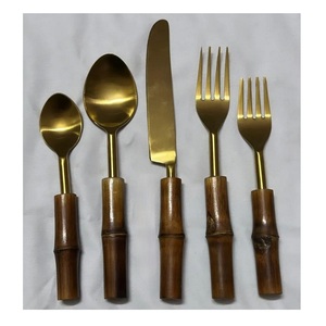 Juego de Cubiertos de Bambú con Baño de Oro PVD, Vajilla para Bodas, Eventos, Hogar, Hotel, Decoración de Mesa de Comedor - Product Image 1