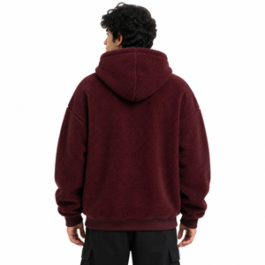 Custom <b>Mens</b> <b>Burgundy</b> Sherpa Fleece <b>Hoodie</b> Heavyweight Oversized Winter Pullover OEM Clothing Manufacturer - Product Image 3